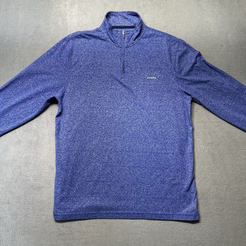Chaps Sport Mens Large Quarter Zip Pullover Blue Heather Performance Sweatshirt